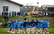 20 November 2023; Leinster players huddle during a squad training session on the Leinster Rugby 12 Counties Tour at Kilkenny College in Kilkenny. Photo by Harry Murphy/Sportsfile