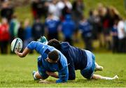 20 November 2023; Michael Milne, left, and Harry Byrne during a squad training session on the Leinster Rugby 12 Counties Tour at Kilkenny College in Kilkenny. Photo by Harry Murphy/Sportsfile