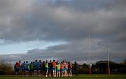 20 November 2023; Leinster players huddle during a squad training session on the Leinster Rugby 12 Counties Tour at Kilkenny College in Kilkenny. Photo by Harry Murphy/Sportsfile