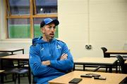 20 November 2023; Backs coach Andrew Goodman speaks to media after a squad training session on the Leinster Rugby 12 Counties Tour at Kilkenny College in Kilkenny. Photo by Harry Murphy/Sportsfile