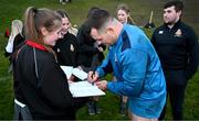 20 November 2023; Cian Healy signs autographs after a squad training session on the Leinster Rugby 12 Counties Tour at Kilkenny College in Kilkenny. Photo by Harry Murphy/Sportsfile