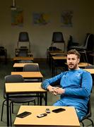 20 November 2023; Caelan Doris speaks to media after a squad training session on the Leinster Rugby 12 Counties Tour at Kilkenny College in Kilkenny. Photo by Harry Murphy/Sportsfile