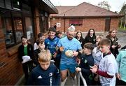 20 November 2023; Andrew Porter signs autographs after a squad training session on the Leinster Rugby 12 Counties Tour at Kilkenny College in Kilkenny. Photo by Harry Murphy/Sportsfile