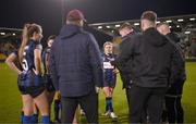 19 November 2023; Laurie Ryan of Athlone Town listens to manager Ciarán Kilduff before extra-time in the Sports Direct FAI Women's Cup Final match between Athlone Town and Shelbourne at Tallaght Stadium in Dublin. Photo by Stephen McCarthy/Sportsfile