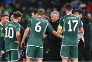 20 November 2023; Northern Ireland manager Michael O'Neill speaks to his players during the UEFA EURO 2024 Qualifying Round Group H match between Northern Ireland and Denmark at the National Stadium at Windsor Park in Belfast. Photo by Ramsey Cardy/Sportsfile Photo by Ramsey Cardy/Sportsfile
