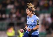 19 November 2023; Shelbourne goalkeeper Amanda McQuillan celebrates after Athlone Town failed to convert their opening penalty in the penalty shootout of the Sports Direct FAI Women's Cup Final match between Athlone Town and Shelbourne at Tallaght Stadium in Dublin. Photo by Stephen McCarthy/Sportsfile