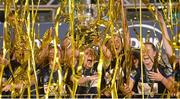 19 November 2023; Laurie Ryan of Athlone Town lifts the FAI Cup during the Sports Direct FAI Women's Cup Final match between Athlone Town and Shelbourne at Tallaght Stadium in Dublin. Photo by Stephen McCarthy/Sportsfile
