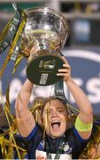 19 November 2023; Laurie Ryan of Athlone Town lifts the FAI Cup during the Sports Direct FAI Women's Cup Final match between Athlone Town and Shelbourne at Tallaght Stadium in Dublin. Photo by Stephen McCarthy/Sportsfile