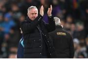20 November 2023; Northern Ireland manager Michael O'Neill applauds the supporters after the UEFA EURO 2024 Qualifying Round Group H match between Northern Ireland and Denmark at the National Stadium at Windsor Park in Belfast. Photo by Ramsey Cardy/Sportsfile Photo by Ramsey Cardy/Sportsfile