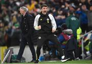 20 November 2023; Northern Ireland assistant manager Diarmuid O’Carroll celebrates at the final whistle during the UEFA EURO 2024 Qualifying Round Group H match between Northern Ireland and Denmark at the National Stadium at Windsor Park in Belfast. Photo by Ramsey Cardy/Sportsfile Photo by Ramsey Cardy/Sportsfile