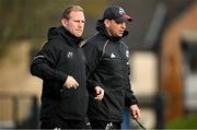 21 November 2023; Attack coach Mike Prendergast, left, and defence coach Denis Leamy during a Munster rugby squad training session at University of Limerick in Limerick. Photo by Brendan Moran/Sportsfile