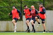 21 November 2023; Munster players, from left, Jeremy Loughman, John Hodnett, Stephen Archer and Gavin Coombes during a squad training session at University of Limerick in Limerick. Photo by Brendan Moran/Sportsfile