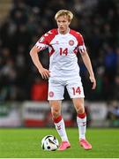 20 November 2023; Victor Kristiansen of Denmark during the UEFA EURO 2024 Qualifying Round Group H match between Northern Ireland and Denmark at the National Stadium at Windsor Park in Belfast. Photo by Ramsey Cardy/Sportsfile