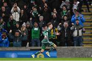 20 November 2023; Isaac Price of Northern Ireland celebrates after scoring his side's first goal during the UEFA EURO 2024 Qualifying Round Group H match between Northern Ireland and Denmark at the National Stadium at Windsor Park in Belfast. Photo by Ramsey Cardy/Sportsfile