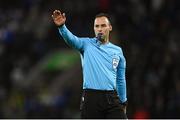 20 November 2023; Referee Jérôme Brisard during the UEFA EURO 2024 Qualifying Round Group H match between Northern Ireland and Denmark at the National Stadium at Windsor Park in Belfast. Photo by Ramsey Cardy/Sportsfile