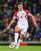 20 November 2023; Jannik Vestergaard of Denmark during the UEFA EURO 2024 Qualifying Round Group H match between Northern Ireland and Denmark at the National Stadium at Windsor Park in Belfast. Photo by Ramsey Cardy/Sportsfile