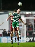 30 October 2023; Daniel Burgin of Shamrock Rovers and Conor Keady of Galway United during the EA SPORTS MU19 LOI Enda McGuill Cup match between Galway United and Shamrock Rovers at Eamon Deacy Park in Galway. Photo by Ben McShane/Sportsfile