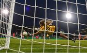 19 November 2023; Athlone Town goalkeeper Katie Keane saves a shot from Jemma Quinn of Shelbourne during the Sports Direct FAI Women's Cup Final match between Athlone Town and Shelbourne at Tallaght Stadium in Dublin. Photo by Stephen McCarthy/Sportsfile