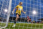 19 November 2023; Hannah Healy of Shelbourne celebrates after team-mate Jemma Quinn, not pictured, scored their opening goal past Athlone Town goalkeeper Katie Keane during the Sports Direct FAI Women's Cup Final match between Athlone Town and Shelbourne at Tallaght Stadium in Dublin. Photo by Stephen McCarthy/Sportsfile