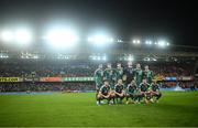 20 November 2023; The Northern Ireland team, back row, from left to right, Shea Charles, Isaac Price, Eoin Toal, Conor Hazard, Ciaron Brown and Trai Hume. Front row, from left to right, Dion Charles, George Saville, Jamal Lewis, Paddy McNair and Dale Taylor before the UEFA EURO 2024 Qualifying Round Group H match between Northern Ireland and Denmark at the National Stadium at Windsor Park in Belfast. Photo by Ramsey Cardy/Sportsfile