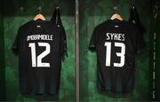 21 November 2023; The jerseys of Andrew Omobamidele, left, and Mark Sykes before the international friendly match between Republic of Ireland and New Zealand at Aviva Stadium in Dublin. Photo by Stephen McCarthy/Sportsfile
