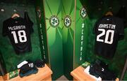 21 November 2023; The jerseys of Jamie McGrath, left, and Mikey Johnston of Republic of Ireland before the international friendly match between Republic of Ireland and New Zealand at Aviva Stadium in Dublin. Photo by Stephen McCarthy/Sportsfile