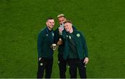 21 November 2023; James McClean of Republic of Ireland, right, takes a selfie with team-mates Alan Browne, left, and Callum Robinson before the international friendly match between Republic of Ireland and New Zealand at Aviva Stadium in Dublin. Photo by Ben McShane/Sportsfile