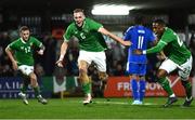 21 November 2023; Killian Phillips of Republic of Ireland celebrates after scoring his side's first goal during the UEFA European Under-21 Championship Qualifier match between Republic of Ireland and Italy at Turners Cross in Cork. Photo by Eóin Noonan/Sportsfile