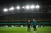21 November 2023; Republic of Ireland manager Stephen Kenny, left, and Shane Duffy of Republic of Ireland before the international friendly match between Republic of Ireland and New Zealand at Aviva Stadium in Dublin. Photo by Stephen McCarthy/Sportsfile