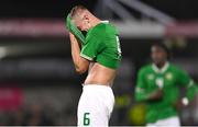 21 November 2023; Killian Phillips of Republic of Ireland reacts during the UEFA European Under-21 Championship Qualifier match between Republic of Ireland and Italy at Turners Cross in Cork. Photo by Eóin Noonan/Sportsfile