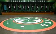 21 November 2023; Jerseys hang in the Republic of Ireland dressing room before the international friendly match between Republic of Ireland and New Zealand at Aviva Stadium in Dublin. Photo by Stephen McCarthy/Sportsfile