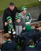 21 November 2023; Republic of Ireland manager Stephen Kenny takes a photograph with supporters before the international friendly match between Republic of Ireland and New Zealand at Aviva Stadium in Dublin. Photo by Ben McShane/Sportsfile