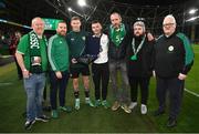 21 November 2023; The Republic of Ireland Supporters Club make a presentation to James McClean of Republic of Ireland before the international friendly match between Republic of Ireland and New Zealand at Aviva Stadium in Dublin. Photo by Stephen McCarthy/Sportsfile
