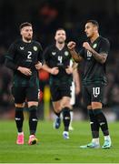 21 November 2023; Adam Idah of Republic of Ireland, right, celebrates after scoring his side's first goal during the international friendly match between Republic of Ireland and New Zealand at Aviva Stadium in Dublin. Photo by Seb Daly/Sportsfile