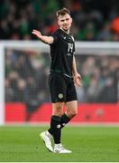 21 November 2023; Jayson Molumby of Republic of Ireland reacts during the international friendly match between Republic of Ireland and New Zealand at Aviva Stadium in Dublin. Photo by Seb Daly/Sportsfile