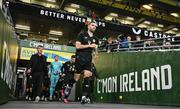 21 November 2023; Shane Duffy of Republic of Ireland and Republic of Ireland manager Stephen Kenny before the start of the second half in the international friendly match between Republic of Ireland and New Zealand at Aviva Stadium in Dublin. Photo by Stephen McCarthy/Sportsfile