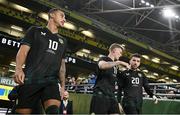 21 November 2023; Republic of Ireland players, from left, Adam Idah, James McClean and Mikey Johnston during the international friendly match between Republic of Ireland and New Zealand at Aviva Stadium in Dublin. Photo by Stephen McCarthy/Sportsfile