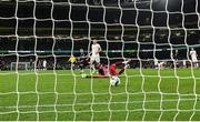 21 November 2023; Adam Idah of Republic of Ireland shoots to score his side's first goal during the international friendly match between Republic of Ireland and New Zealand at Aviva Stadium in Dublin. Photo by Seb Daly/Sportsfile