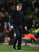 21 November 2023; Republic of Ireland manager Stephen Kenny reacts after his side conceded their first goal during the international friendly match between Republic of Ireland and New Zealand at Aviva Stadium in Dublin. Photo by Piaras Ó Mídheach/Sportsfile