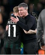 21 November 2023; James McClean of Republic of Ireland with Republic of Ireland manager Stephen Kenny after being substituted during the international friendly match between Republic of Ireland and New Zealand at Aviva Stadium in Dublin. Photo by Piaras Ó Mídheach/Sportsfile