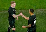 21 November 2023; James McClean of Republic of Ireland, left, with team-mate Adam Idah after being substituted during the international friendly match between Republic of Ireland and New Zealand at Aviva Stadium in Dublin. Photo by Ben McShane/Sportsfile