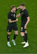 21 November 2023; James McClean of Republic of Ireland, left, with team-mate Evan Ferguson after being substituted during the international friendly match between Republic of Ireland and New Zealand at Aviva Stadium in Dublin. Photo by Ben McShane/Sportsfile