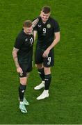 21 November 2023; James McClean of Republic of Ireland, left, with team-mate Evan Ferguson after being substituted during the international friendly match between Republic of Ireland and New Zealand at Aviva Stadium in Dublin. Photo by Ben McShane/Sportsfile
