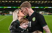 21 November 2023; James McClean of Republic of Ireland, with his wife Erin, after the international friendly match between Republic of Ireland and New Zealand at Aviva Stadium in Dublin. Photo by Stephen McCarthy/Sportsfile
