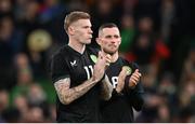 21 November 2023; James McClean, left, and Alan Browne of Republic of Ireland after the international friendly match between Republic of Ireland and New Zealand at Aviva Stadium in Dublin. Photo by Stephen McCarthy/Sportsfile