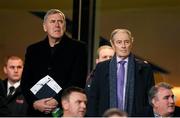 21 November 2023; Chairman of the FAI international and high performance committee Packie Bonner, left, and former Republic of Ireland manager Brian Kerr before the international friendly match between Republic of Ireland and New Zealand at the Aviva Stadium in Dublin. Photo by Seb Daly/Sportsfile