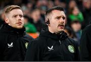 21 November 2023; Republic of Ireland chartered physiotherapist Kevin Mulholland and athletic therapist Sam Rice, left, before the international friendly match between Republic of Ireland and New Zealand at Aviva Stadium in Dublin. Photo by Stephen McCarthy/Sportsfile