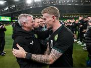 21 November 2023; James McClean of Republic of Ireland with Eoghan Walsh after the international friendly match between Republic of Ireland and New Zealand at Aviva Stadium in Dublin. Photo by Stephen McCarthy/Sportsfile