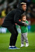 21 November 2023; Callum Robinson of Republic of Ireland with his son, 2 year old Tate, after the international friendly match between Republic of Ireland and New Zealand at Aviva Stadium in Dublin. Photo by Piaras Ó Mídheach/Sportsfile