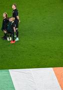 21 November 2023; James McClean of Republic of Ireland, with his daughters Allie May, left, Willow Ivy, front and son, Junior James before the international friendly match between Republic of Ireland and New Zealand at Aviva Stadium in Dublin. Photo by Ben McShane/Sportsfile